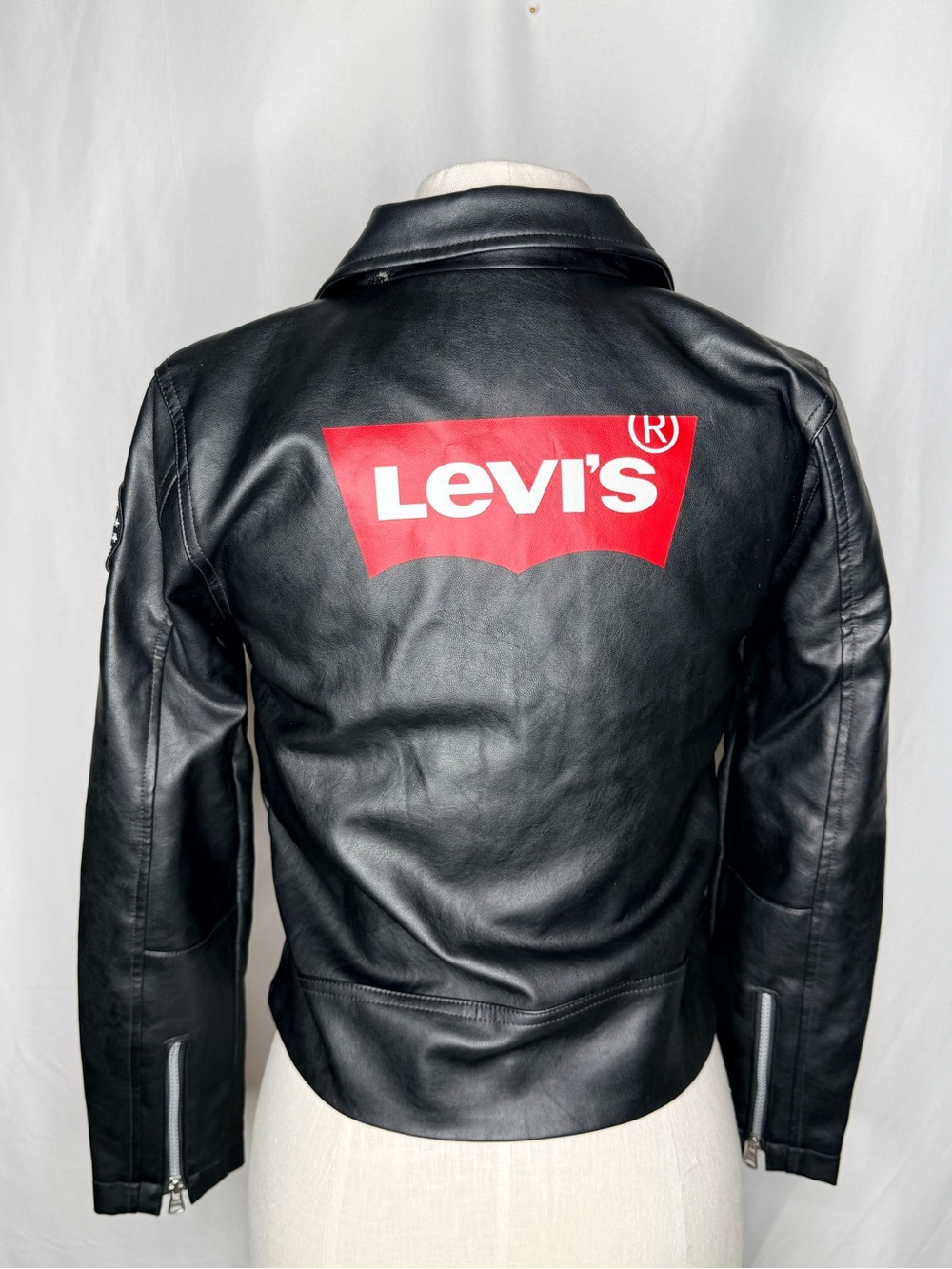 Levi's Big Logo Black Faux Leather Moto Jacket - Size L